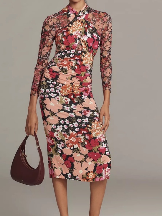 Anthropologie Dresses & Skirts - Anthropologie Floral Mesh Midi Dress - Pink, Black, Peach